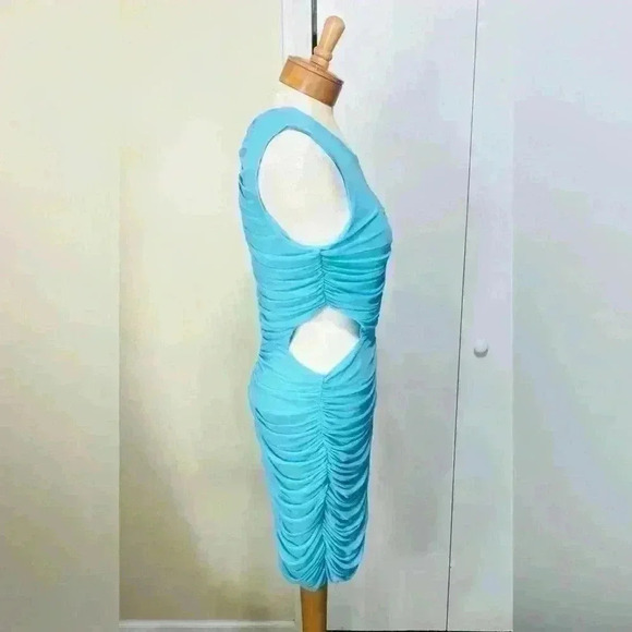 ROYALTY BY MALUMA Womens Scuba Blue Cut Out Ruched Body Con Dress Size Medium - Picture 3 of 8